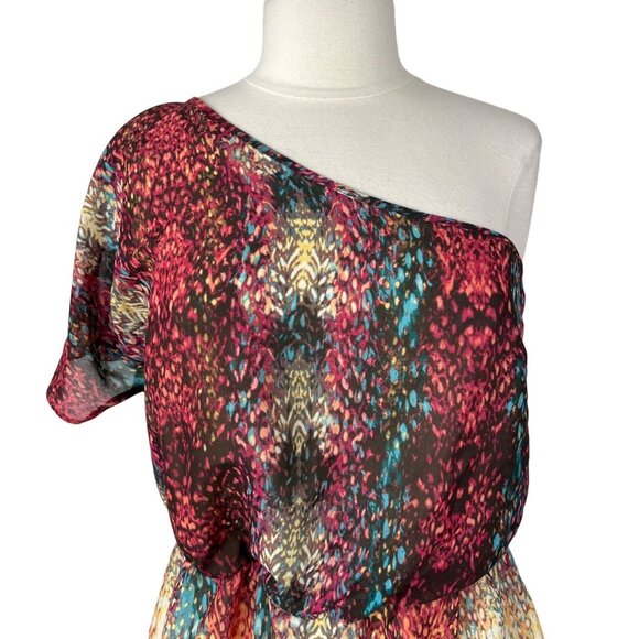 ANA Womens Blouse Off on Shoulder Pink Feather Yellow Size PL Petite Large - Picture 2 of 10